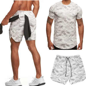 Morning Jog Loose Casual Running Sport Gym Muscle Building Quick Dry Sweat-Absorbent <b>Camouflage</b> T-shirt and <b>Shorts</b> <b>Men</b> <b>Short</b> Set - Product Image 5