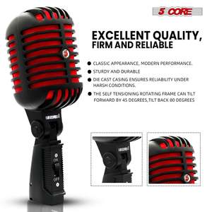 5Core Vintage <b>Microphone</b> Classic Dynamic Professional XLR <b>Studio</b> Retro Style Mic BLACK RED - Product Image 5