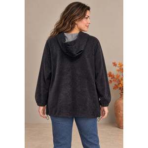 Sweat-shirt Yumusak Kadife Tuseli à fermeture éclair, grande taille, noir - Product Image 5