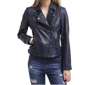 Abrigos de moto de cuero de aspecto creativo de ajuste Regular informal para mujer, detalles de trabajo para mujer, chaqueta a prueba de agua de cuero de vaca Natural - Product Image 2