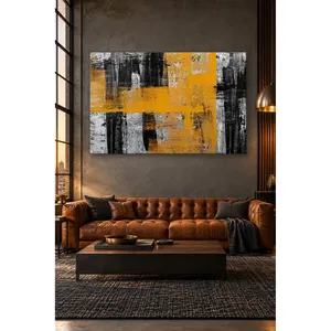 Impression sur toile Fida avec des traits de pinceau jaunes et noirs - Product Image 1