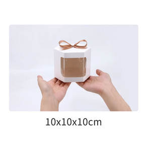 Caja de regalo con ventana visual, caja de papel Kraft con ventana de Color sólido Simple blanco, caja de dulces con cinta para ventana de embalaje de regalo pequeño de vacaciones - Product Image 3