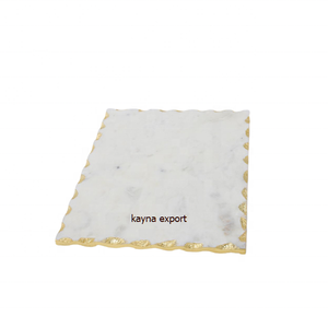 Plateau de service en marbre MINI avec bord argenté, plateau en marbre rectangulaire décoratif pour comptoir de cuisine, plateau blanc fantaisie fait à la main - Product Image 3