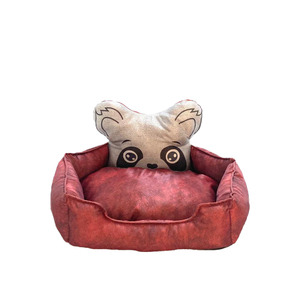 Natura 100% Handcrafted Solid Custom Fit Burgundy Panda Head Design Warm Plush Fabric Pet <b>Bed</b> Fiber Long-Term Use <b>Dogs</b> - Product Image 1