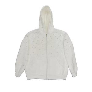 Sudadera con Capucha de Moda Urbana con Pedrería, Hombros Caídos, Forro Polar Grueso de Algodón para Hombre - Product Image 3