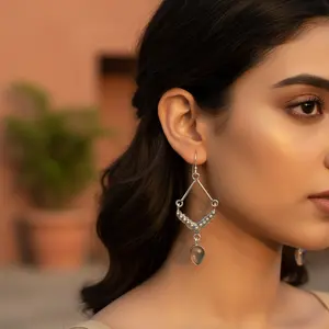 Boucles d'oreilles pendantes en argent 925 avec quartz rose pour femmes, bijoux en pierres précieuses en cristal - Product Image 1