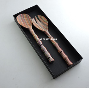 Precio al por mayor, juego de servidor de ensalada de madera y resina para uso regular, cuchara, tenedor, herramienta para servir, vajilla, juego de cubiertos - Product Image 4