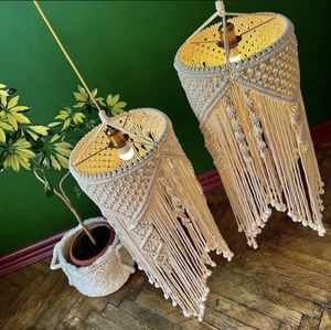 Pantalla de macramé de estilo bohemio, decoración del hogar de algodón bohemio, flecos de borla, luz colgante, candelabros de techo, pantalla colgante - Product Image 2