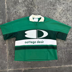 COMMERCE DANS MFG Personnalisé Streetwear Fútbol de punto de algodón Boxy bordado recortado Rugby Polo Jersey hombres de talla grande Polos para hombres - Product Image 1