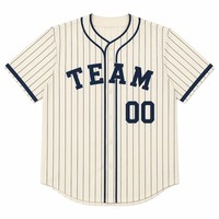 Jersey Baseball Kancing Penuh Sublimasi Kustom Vintage Cream Navy Pinstripe Rajutan Datar OEM
