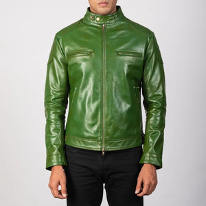 New Custom Leather Jacket <b>Round</b> Neck Collar High Quality Leather Wholesale Price Men Fashion Full Zipper Leather puffer jacket - Product Image 4