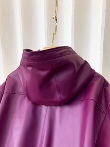 Veste coupe-vent en PU pour femme, style streetwear, fermeture éclair, coupe ample, capuche, en peau de mouton, décontractée, vêtements d'extérieur, hiver, nouvelle taille plus - Product Image 5