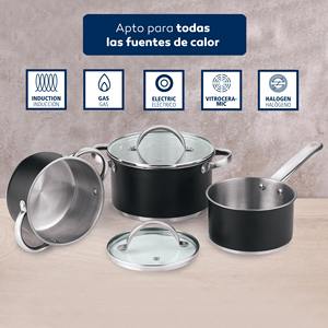 Set di pentole da 5 pezzi (2 pentole con coperchi + casseruola) in acciaio inox con rivestimento + Set di 4 bicchieri da 0,5L NOIA San Ignacio - Product Image 3