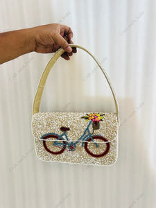 beaded shoulder bag with detailed bicycle Indian fully handcrafted hand embroidery luxury evening bridal export buyers global - Product Image 3