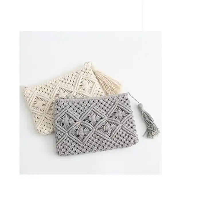 Crochet Handbag. Halfmoon bag Red and Off White colour