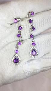 Boucle d'oreille en argent sterling 925 avec pierre précieuse d'améthyste naturelle de qualité AAA très beau et design unique et parfait pour toute occasion - Product Image 6