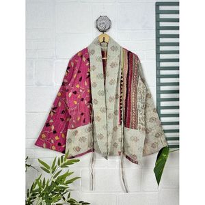 Vintage <b>Kantha</b> Stitch Dori <b>Jacket</b> One-of-a-Kind Handstitched Reversible Short Coat Boho Chic Fashion with Sequins Fur for Spring - Product Image 1
