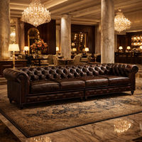Sofá Chesterfield de Cuero Genuino, Conjunto Ovalado |   XXL Vintage Tufted 3m 4m |   Muebles de Asientos para Hoteles y Villas de Lujo