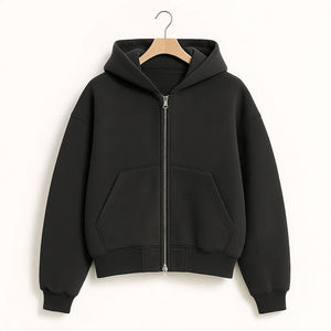 Custom Men Cotton 500gsm Heavyweight Fleece Cropped Full Zip Up Oversized Hoodie Double Slider Zipper OEM ODM - Product Image 5