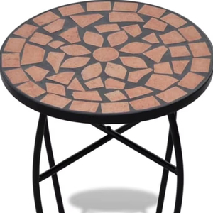 Mesa Redonda de Mosaico en Tonos Tierra Estilo Art Deco con Base de Metal, Arte de Azulejos Hecho a Mano y Ecológico para un Ambiente Natural en el Hogar y Diwali - Product Image 1