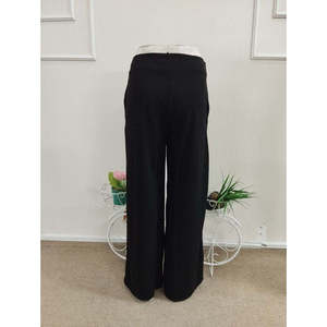 Pantalon en crêpe importé pour femme, taille haute, avec détails plissés, coupe large, 38466 - Noir - Product Image 6