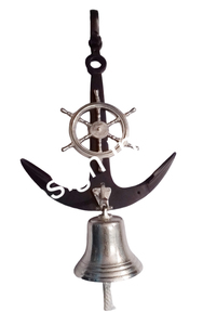 Venta caliente Campana de barco náutico Hogar y jardín Campana de pared decorativa Colgante Ancla de barco antiguo y campanas de rueda Plata y negro - Product Image 6