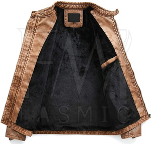 Veste en cuir tendance coupe ajustée pour l'hiver avec motif personnalisé, design oversize, fermeture éclair, doublure en fibre de bambou, coupe-vent - Product Image 3