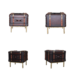Table de chevet de luxe personnalisée en cuir véritable fait main <span class=keywords><strong>avec</strong></span> tiroir de rangement et pieds en fer, style <span class=keywords><strong>coffre</strong></span> antique, pour chambre à coucher - Product Image 5