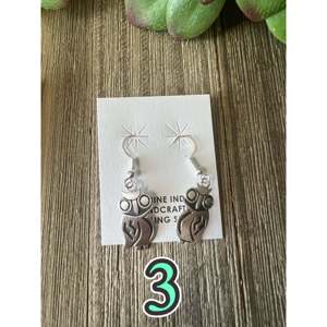 Navajo Handcrafted Sterling Silver Owl Drop Earrings with Pearl <b>Shell</b> Diamond Accents - Product Image 5