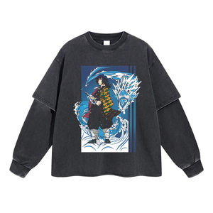 T-shirt graphique vintage à manches longues double couche personnalisé de haute qualité 100% coton T-shirt à deux couches pour hommes - Product Image 1