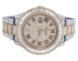Nouvel arrivage de montre Baguette et Moissanite ronde VVS Diamant rose bicolore automatique Iced Out Hip Hop mode personnalisée pour hommes - Product Image 2