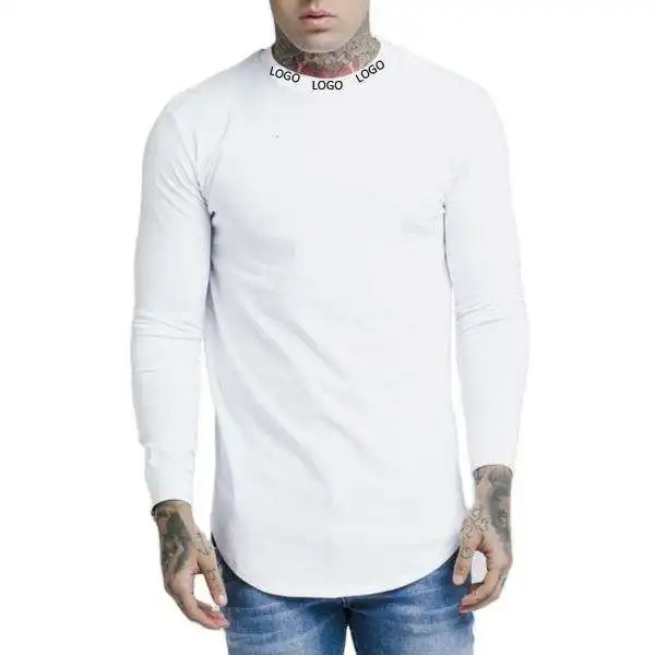 T-shirt à manches longues en coton doux pour homme, blanc, col roulé, Gym, blanc, en vrac