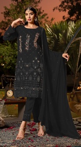 Nouveau multicolore pakistanais Georgette broderie lourd kaki travail Salton bas broderie Salwar Kameez pour les femmes fête séchage rapide - Product Image 4