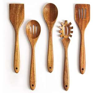 Fournisseur en vrac Cuillères en bois pour la cuisson 6 pièces Spatules en bois de teck naturel Cuillère Ensemble d'ustensiles de cuisine antiadhésifs - Product Image 2
