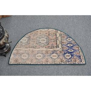 Tapis classique en laine bleu beige 2.4x1.5 pieds fait à la main turc Patchwork Design motif de couloir rectangulaire pour salon chambre Latex - Product Image 1