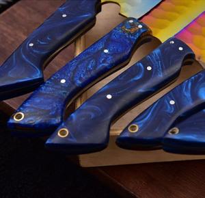 Logo personnalisé Ensemble de chef en acier inoxydable de haute qualité Lame colorée forgée à la main avec manche en résine Ensemble de couteaux de cuisine dans un sac en cuir - Product Image 4