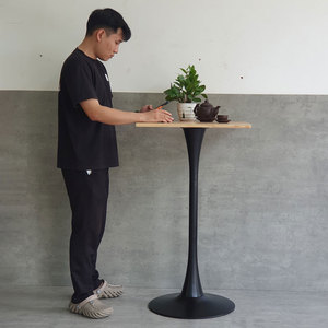 Contemporary Design Square Bar <b>Table</b> 60cm Tulip Style with Iron Legs and Rubber Wood-BB020 - Product Image 4