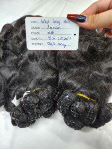 Extensions de cheveux humains vierges en vrac, double trame, 50 cm, blond clair, légèrement ondulées, tissage de cheveux indiens - Product Image 2