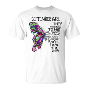 Camiseta con diseño de mariposa de September Girl, diseño I Am The Storm, unisex, para adultos, cuello redondo, manga corta, impresión digital - Product Image 1
