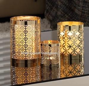 Brass Laser Cut Design Round Tea Light Votive <b>Holder</b> in Gold Finished Set of 3 for Home & Christmas Decorative - Product Image 1