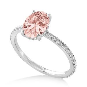 Anillo de Bodas de morganita Rosa corte ovalado diamante corte brillante redondo anillos de piedras preciosas semipreciosas morganita racimo de oro blanco de 14K - Product Image 4