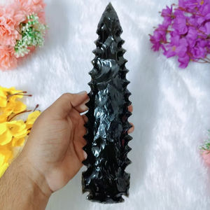 Cuchillo de Obsidiana Negra, Pedernal para Cuchillos, Hoja de Fantasía con Muescas, Regalo Wicca, Elimina la Negatividad, Hecho a Mano, Calidad Premium, 10 Pulgadas - Product Image 1