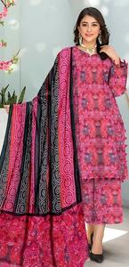 ชุดชาลวาร์ คามีซ คุณภาพสูงจากปากีสถาน สำหรับส่งออก ลายดอกไม้พิมพ์บนผ้าฝ้าย/ผ้าลอน พร้อมลูกไม้  มีไซส์พลัสให้เลือก - Product Image 2