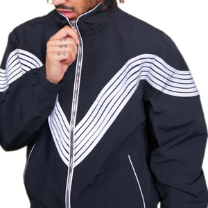 Ensemble de survêtement deux pièces vintage en polyester/coton respirant avec capuche et logo personnalisé, coupe-vent, style streetwear, fermeture éclair intégrale - Product Image 3