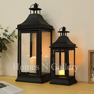 White Retro Iron Glass Wind <b>Lamp</b> Indoor and Garden Decorations for Christmas Home Decoration Metal <b>Lantern</b> - Product Image 2