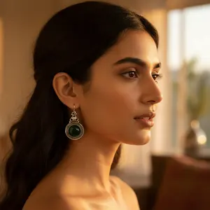 ต่างหูเงินแท้ 925 ประดับพลอยสีเขียว สำหรับผู้หญิง ของขวัญแฟชั่น - Product Image 2