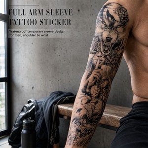 Oferta Especial Adhesivos de Tatuaje de Alta Calidad para <span class=keywords><strong>Brazo</strong></span> Completo con Diseño de León y Dragón para Hombres, Larga Duración, Papel de Transferencia al Agua + Película de PET - Product Image 1