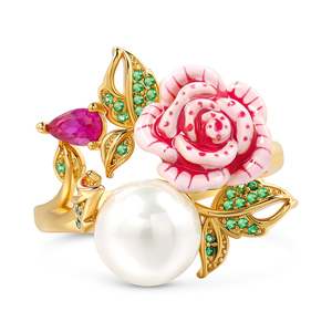 แหวนแฟชั่นเงินสเตอร์ลิงเคลือบลายดอกกุหลาบประดับมุกเลี้ยง Jeulia Cherished Love - Product Image 1