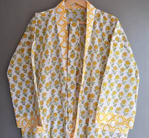 Unisex Printed <b>Kantha</b> <b>Jacket</b> for Fashion Cotton Fabric Long Sleeve Bohemian Long Coat With Belt - Product Image 3