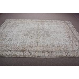 Grand tapis vintage 6,3x9,4 pieds, tapis floral blanc et gris en laine - Product Image 3